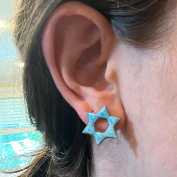 NEW Blue Star of David Embossed Clay & Resin Stud Earrings - Picture 2 of 3
